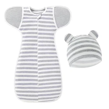 2 adet / grup Yenidoğan Sleepsack Bebek Kundak Battaniye Wrap Şapka Seti Bebek Ayarlanabilir Yeni Doğan Uyku Tulumu Muslin battaniyeler 0-6M