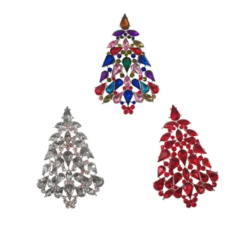 3 Renkler Rhinestone Kırmızı Temizle Kristal Bling Noel Ağacı Broş Pin Kadınlar Takı Hediye Broşlar