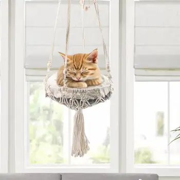 El dokuması Kedi Yatak El dokuması Pamuk Halat Kedi Hamak Salıncak Yatak İnce İşçilik Pet Asılı Sepet Ev Evcil Hayvan aksesuarları Kedi için