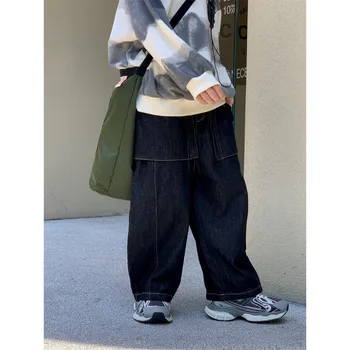 Erkek Kot pantolon 2023 Yeni Moda Bahar Sonbahar Kot Rahat Yakışıklı Düz Renk Tam Boy Serin Pantolon Erkekler için