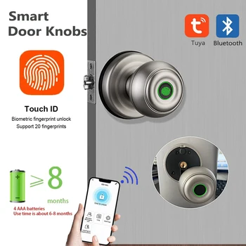 Parmak izi kilidi için Tuya Bluetooth Akıllı Kapı Kolları Kilit Anahtarsız Giriş Biyometrik Parmak İzi Tip - C ve Mekanik Anahtar Kilidini