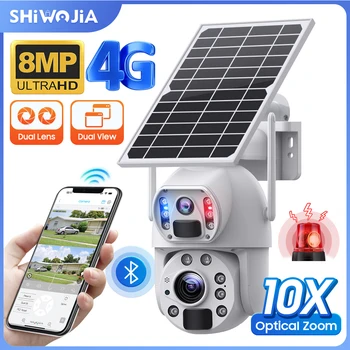 SHIWOJIA 4K 8MP Güneş Enerjili Kamera 4G SIM 10X Optik Zoom Çift Lens WİFİ Güneş Güvenlik Pil Kamera İnsansı İzleme CCTV