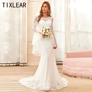 TİXLEAR Beyaz Mermaid Scoop Sweep Tren Dantel Zarif düğün elbisesi 2023 Zarif vestido de noiva brautkleider robe de mariée